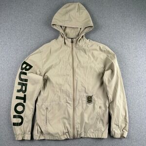 Burton Jacket Mens Small Beige Full Zip Hooded Windbreaker Sleeve‎ Logo Sport